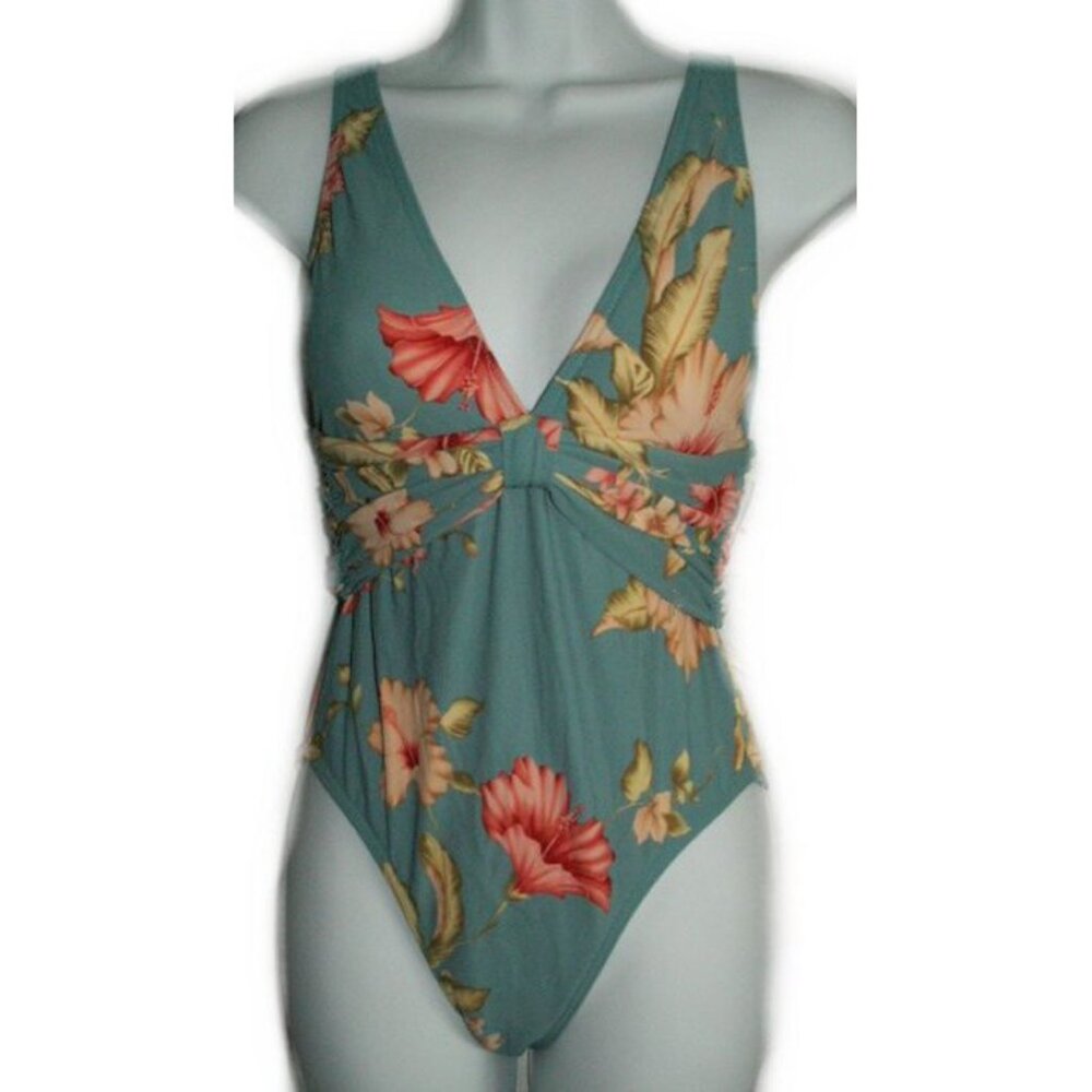 It Figures Aqua Floral 1 Piece Swimsuit - Sz 8 - NEW
